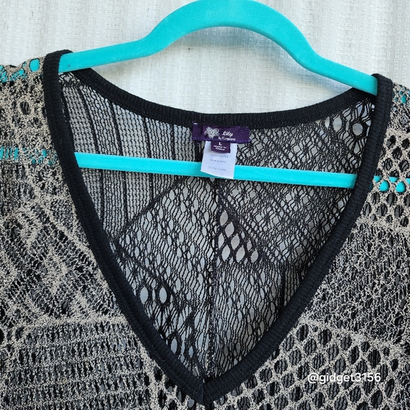 NWOT BLACK/BEIGE CROCHETED TOP/BEACH COVERUP LILY BY FIRMIANA - SIZE LARGE - Picture 4 of 12